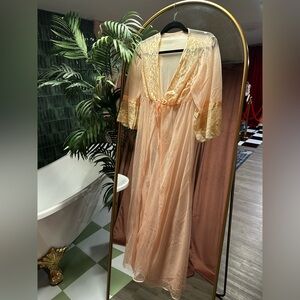 Luxurious Peach Lace Trim Robe